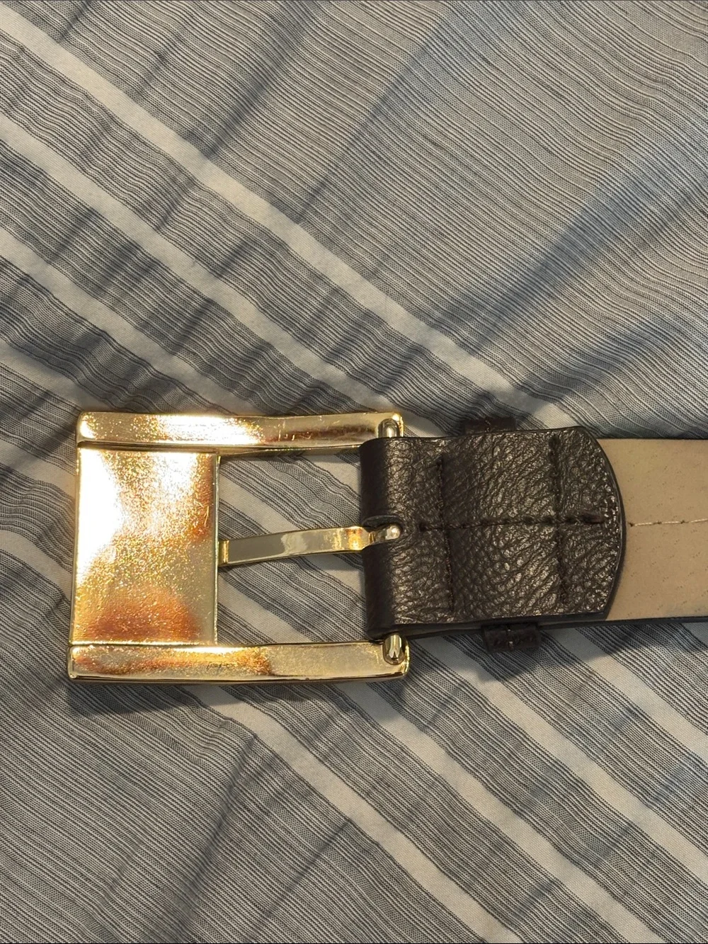 Michael Kors Dark Brown Faux Leather Belt with Gold Buckle